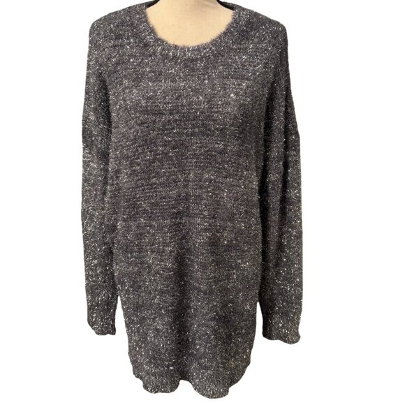 Anthropologie Gray & Silver Metallic Oversized Sweater Size M - Picture 1 of 5